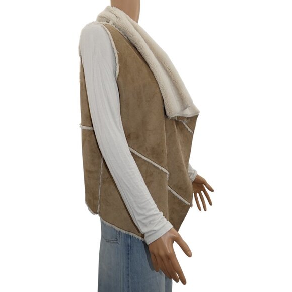 Faux Suede Shearling Vest Cozy Boho Western Cottagecore Fall Layering Medium - Picture 2 of 6